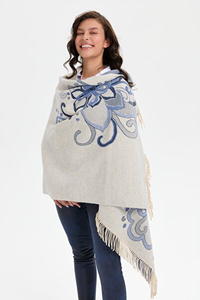 Desen Triko Жіночий шарф з квітковим візерунком Battal Boy - срібний блиск, T.Melanj_Laci