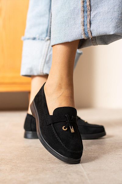 diclepolat Woller Черни велурени дамски обувки Loafer