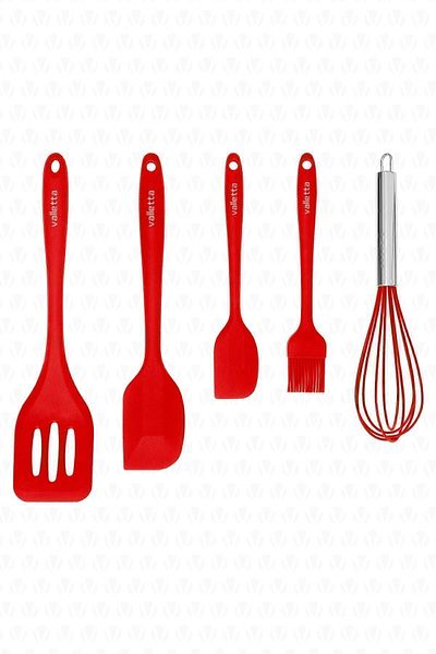 valletta Hidalgo Red 5-Piece Silicone Cooking Serving Set - Fireproof and Heat-Resistant