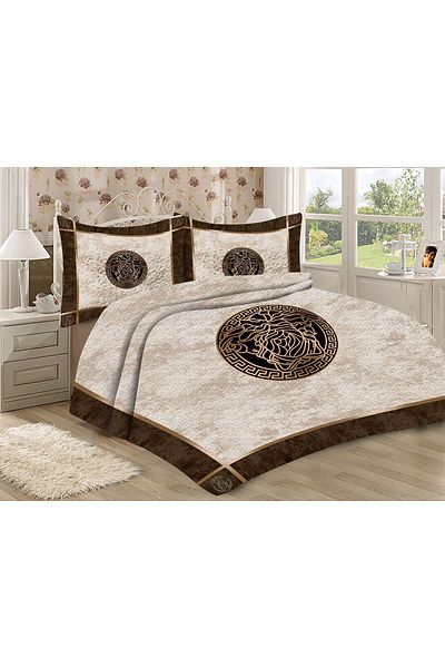 Doruklar Home Collection Modern Patterned Premium Quality Quilted Cotton Filled Velvet Bedspread Set