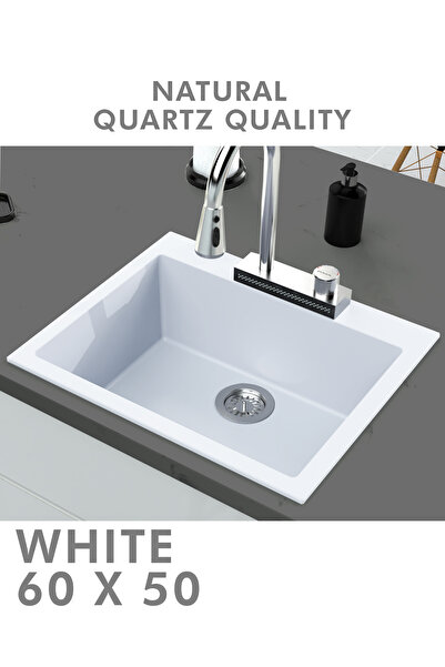 HENASURFACE Granit Eviye 1 Gözlü Beyaz 60x50 Granit Evye Kuvars