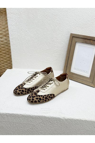 NUR KARACA 25K1252 Pantofi cu talpă plată cu model leopard - Pantofi casual pentru femei