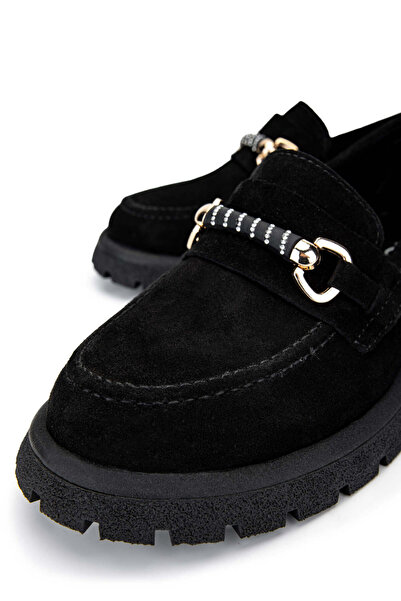 Tamer Tanca Kadın Hakiki Deri Siyah Süet Loafer Ayakkabı