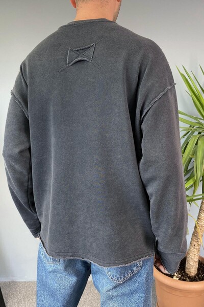 Alışveriş Sokağı Oversize Anthracite Crew Neck Washable Sweatshirt