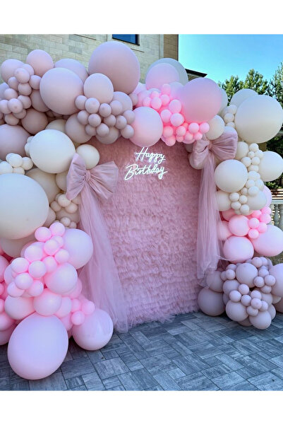 Çemrek Süs Parti Deniz Kumu Pembe Balon Zinciri Seti 103'lü Jumbo Balon Dahil
