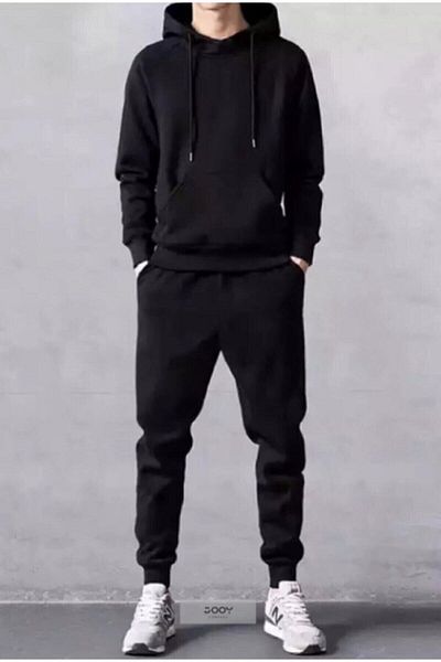 Frisson Men's Black Combed Cotton Tracksuit Set