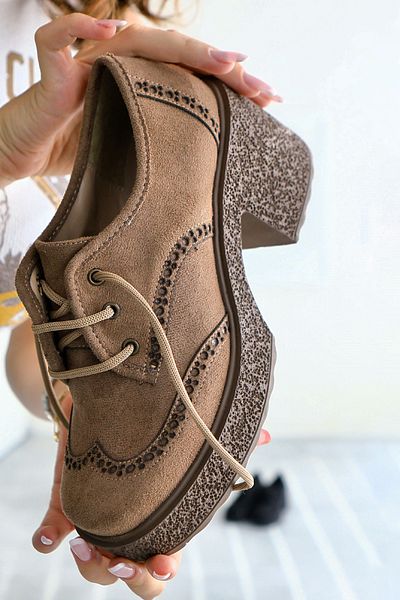 Limoya Lenie Mink Suede Laser Cut Detailed Women's Casual Shoes