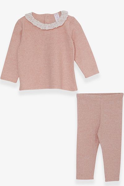 Breeze Baby Girl Tights Set with Frilly Collar Knitwear 0-1 Month-2 Years, Salmon Melange