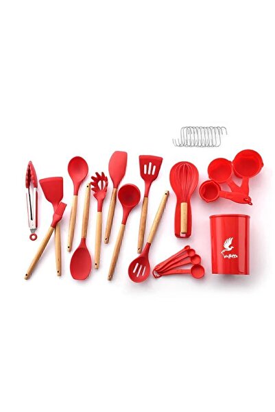 valletta Mikla Heat Resistant Fireproof Non-Stick 33 Piece Silicone Spatula Kitchen Set Red