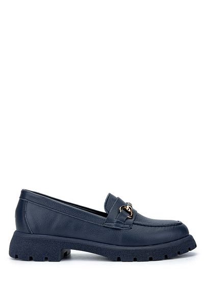 Tamer Tanca Women's Genuine Leather Navy Blue Loafers