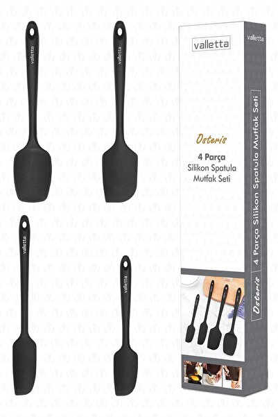 valletta Osteris Heat Resistant Fireproof Non-Stick Silicone Spatula Set 4 Pieces Black