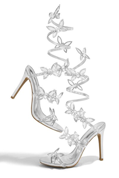 Giydim Gidiyor Butterfly İnce Topuklu Ayakkabı Gümüş