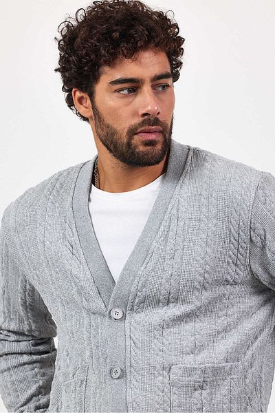 MADZEYMODA Ανδρική πλεκτή ζακέτα με κουμπιά γκρι πλεκτή ζακέτα Mz89916