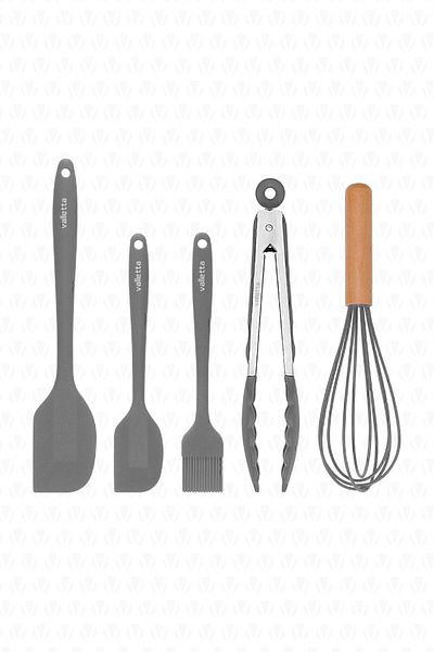 valletta Fugazi Heat Resistant Fireproof Non-Stick Silicone Spatula Set 5 Pieces Gray