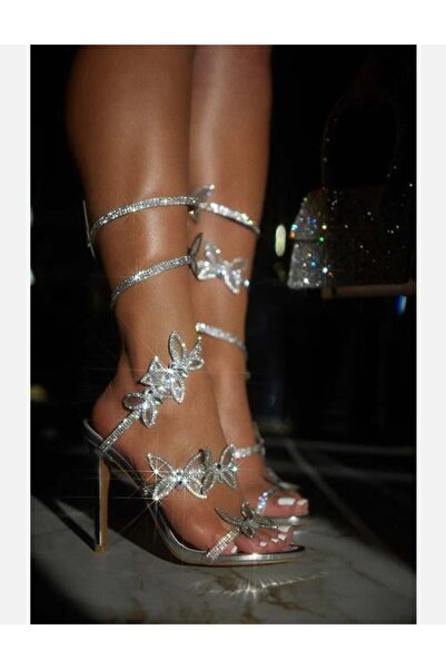 Giydim Gidiyor Butterfly İnce Topuklu Ayakkabı Gümüş