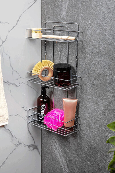 Evistro Banyo Rafı 3 Katlı Lamalı Şampuanlık Hem Vidalı Hem Yapışkan Stickerl...