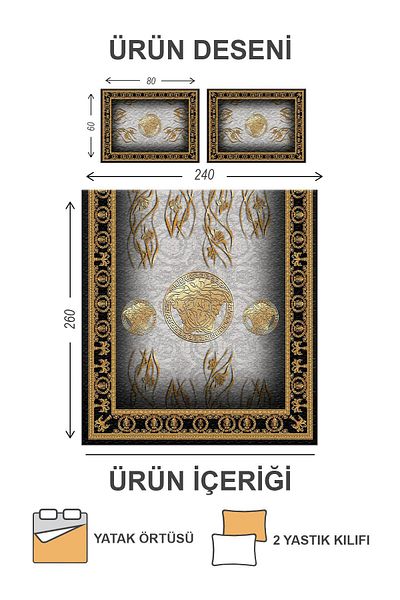 Doruklar Home Collection Modern Patterned Premium Quality Quilted Cotton Filled Velvet Bedspread Set