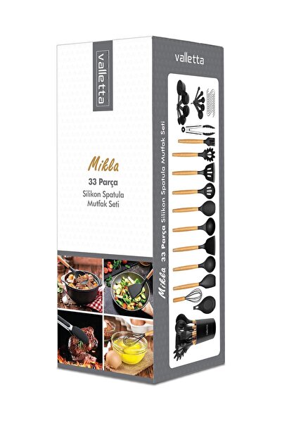 valletta Mikla Heat Resistant Fireproof Non-Stick 33 Piece Silicone Spatula Kitchen Set Black