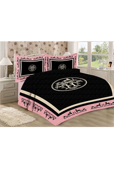 Doruklar Home Collection Modern Patterned Premium Quality Quilted Cotton Filled Velvet Bedspread Set