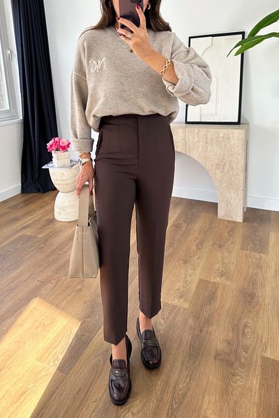 BİRCANÇİL Pantaloni plati ZR Lowa Plum Brown