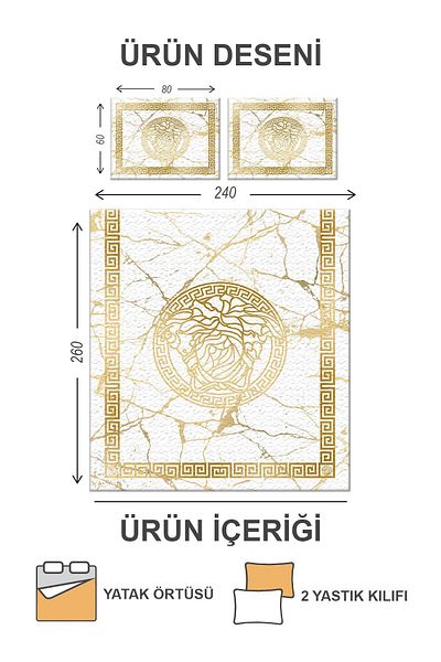 Doruklar Home Collection Modern Patterned Premium Quality Quilted Cotton Filled Velvet Bedspread Set