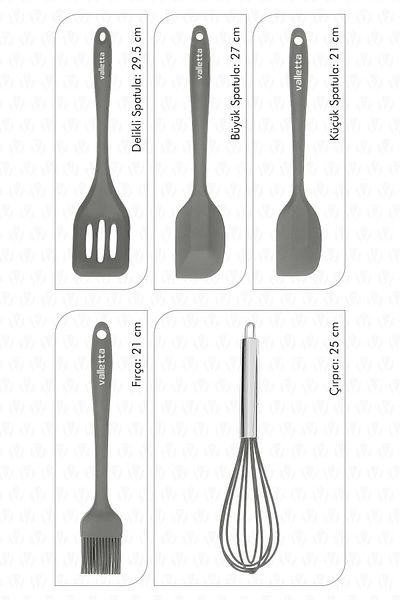 valletta Hidalgo Heat Resistant Fireproof Non-Stick 5 Piece Silicone Cooking Serving Set Gray