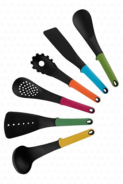 valletta Vintage 7-Piece Kitchen Serving Set with Stand Silicone Colorful Ladle Set Serving Spoons