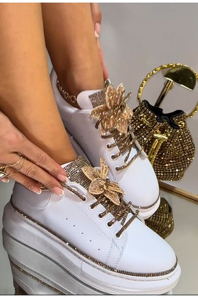 Giydim Gidiyor Pantofi sport albi Thomasi Crystal Stone
