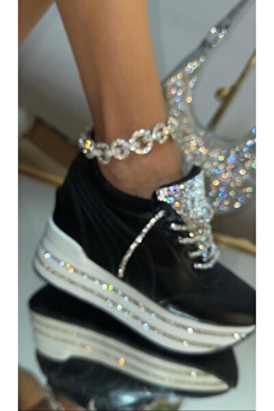 Santio Extreme Hidden Heel Sports Shoes with Crystal Gemstone Black