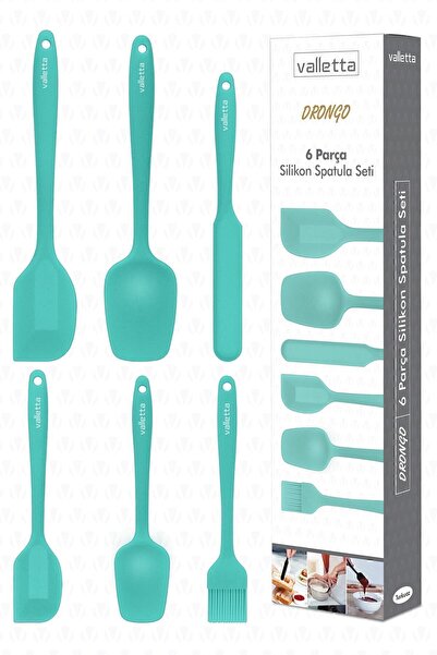 valletta Drongo Heat Resistant Fireproof Non-Stick Silicone Spatula Set 6 Pieces Turquoise