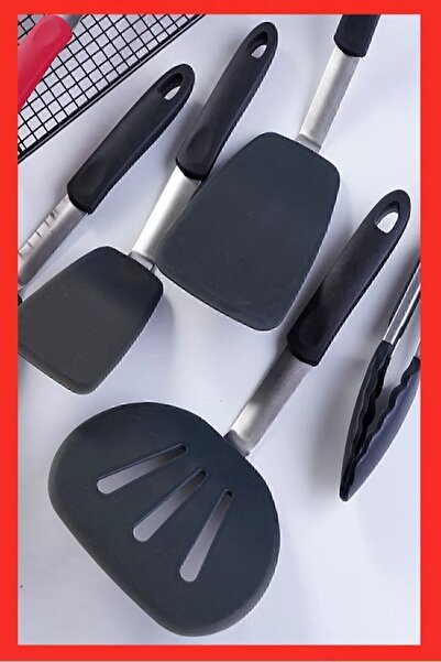 valletta Heat Resistant Fireproof Non-Stick Silicone, Stainless Steel Spatula Set 5 Pieces Black