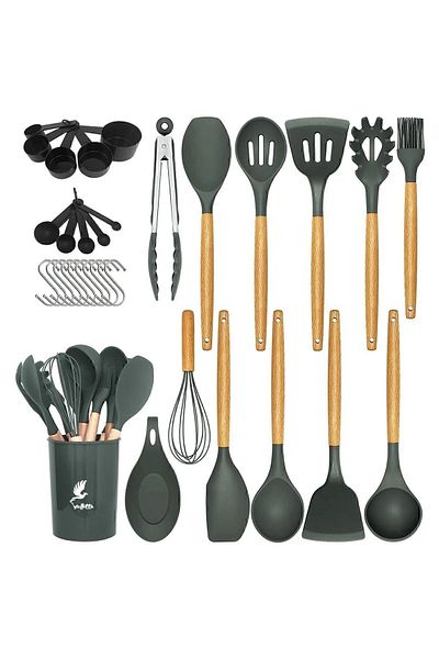 valletta Mikla Heat Resistant Fireproof Non-Stick 33 Piece Silicone Spatula Kitchen Set Gray