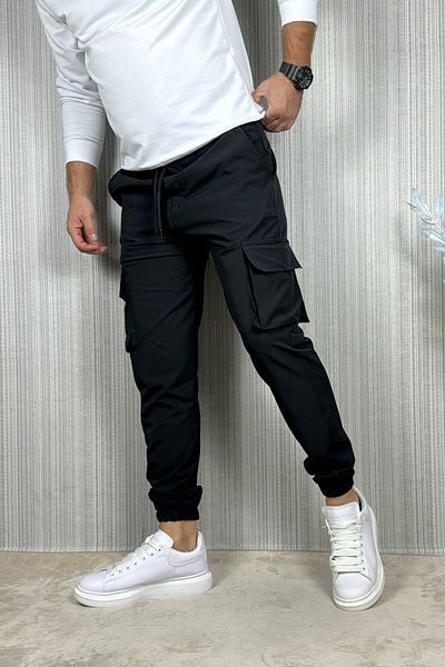 CW Casualwear Ανδρικό παντελόνι Jogger από ύφασμα αλεξίπτωτο μαύρο Cargo Pocket