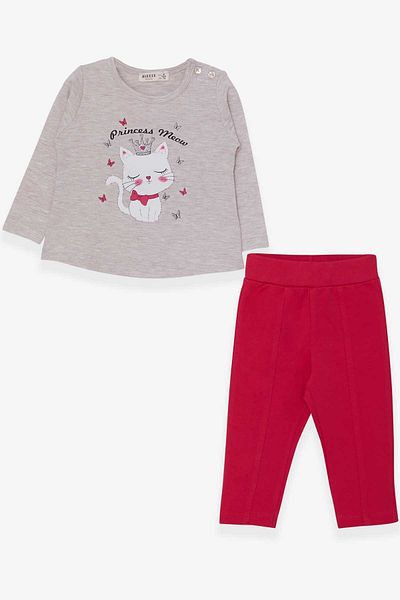 Breeze Baby Girl Tights Set, Kitten Printed, 9 Months-3 Years, Beige Melange