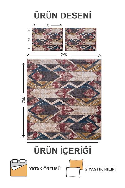 Doruklar Home Collection Modern Patterned Premium Quality Quilted Cotton Filled Velvet Bedspread Set