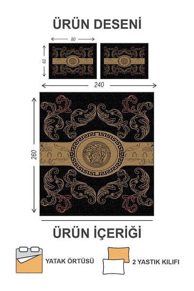 Doruklar Home Collection Modern Patterned Premium Quality Quilted Cotton Filled Velvet Bedspread Set