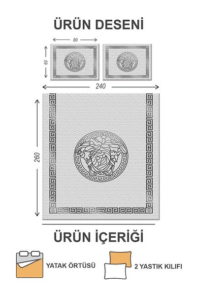 Doruklar Home Collection Modern Patterned Premium Quality Quilted Cotton Filled Velvet Bedspread Set