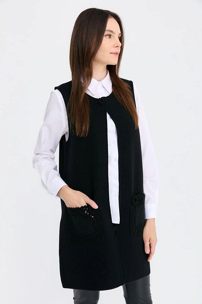 Desen Triko Women's Crew Neck Open Front Long Wool Vest