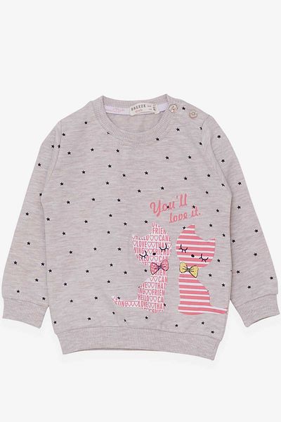 Breeze Baby Girl Sweatshirt Happy Kittens 4 Months-1.5 Years, Beige Melange