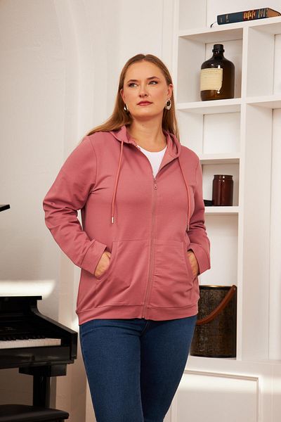 RMG Large Size Dried Rose Tracksuit Top with Zipper Detail