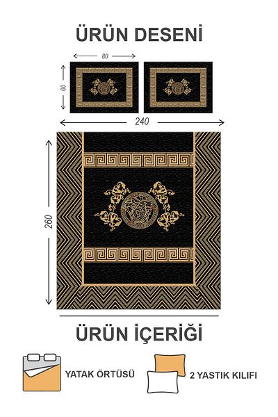 Doruklar Home Collection Modern Patterned Premium Quality Quilted Cotton Filled Velvet Bedspread Set