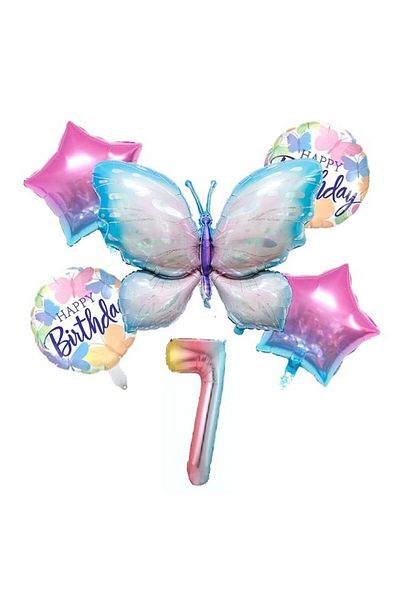 DÜVENCİ TİCARET Rainbow Foil Figured Butterfly Foil Ballon Set of 6