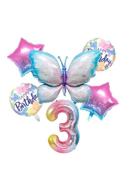 DÜVENCİ TİCARET Rainbow Foil Figured Butterfly Foil Ballon Set of 6