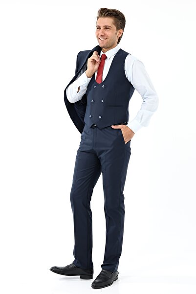 Presto Erkek Yelekli Slimfit Takım Elbise 6 Drop Laci 548-203