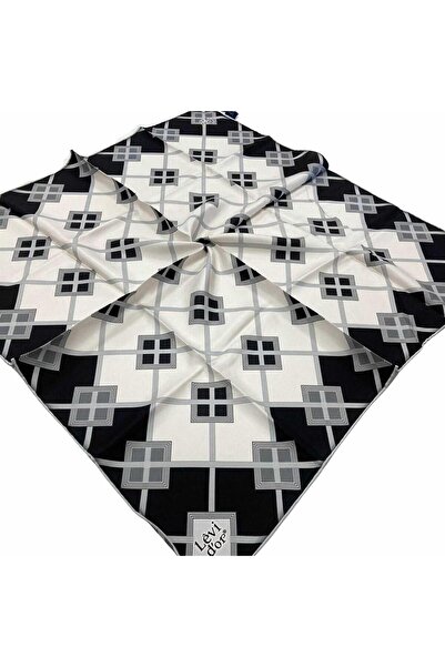 Levidor Gri Desenli Tivil İpek Eşarp 22498 - 04