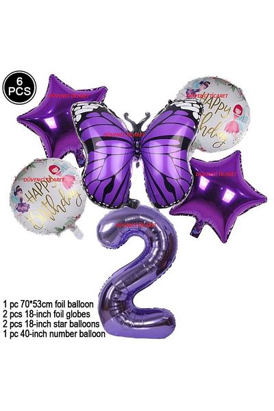 DÜVENCİ TİCARET Purple Butterfly Purple Figure Foil Ballon Set