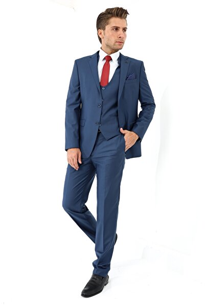 Presto 6 Drop P Slimfit Men's Suit - with Vest, Blue 578-302