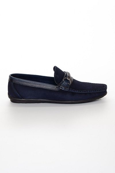Dilimler Ayakkabı Navy Blue Men's Loafer - Genuine Leather, Nubuck Buckle