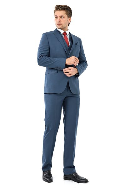 Presto 6 Drop P Slimfit Men's Suit - with Vest, Blue, 546-300