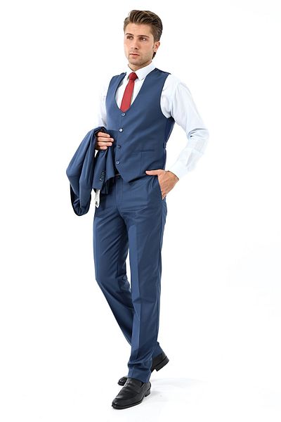 Presto 6 Drop P Slimfit Men's Suit - with Vest, Blue 578-302